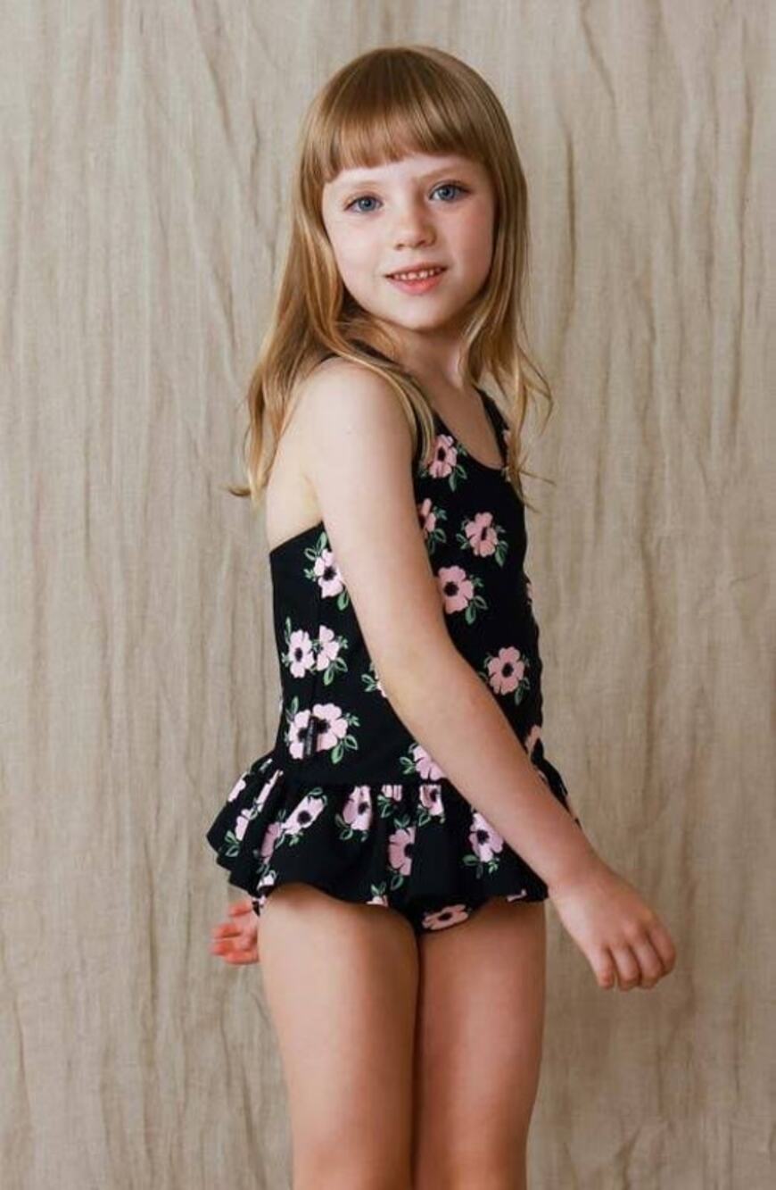 Tiny Tribe Toddler Floral One-Piece Swimsuit Black Pink Cross Back Sz 6-9 Months
